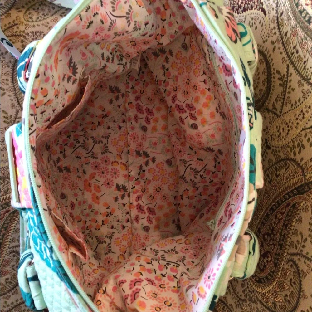 Vera Bradley Iconic Glenna Satchel In Green Mint Flowers Handbag - Picture 2 of 8